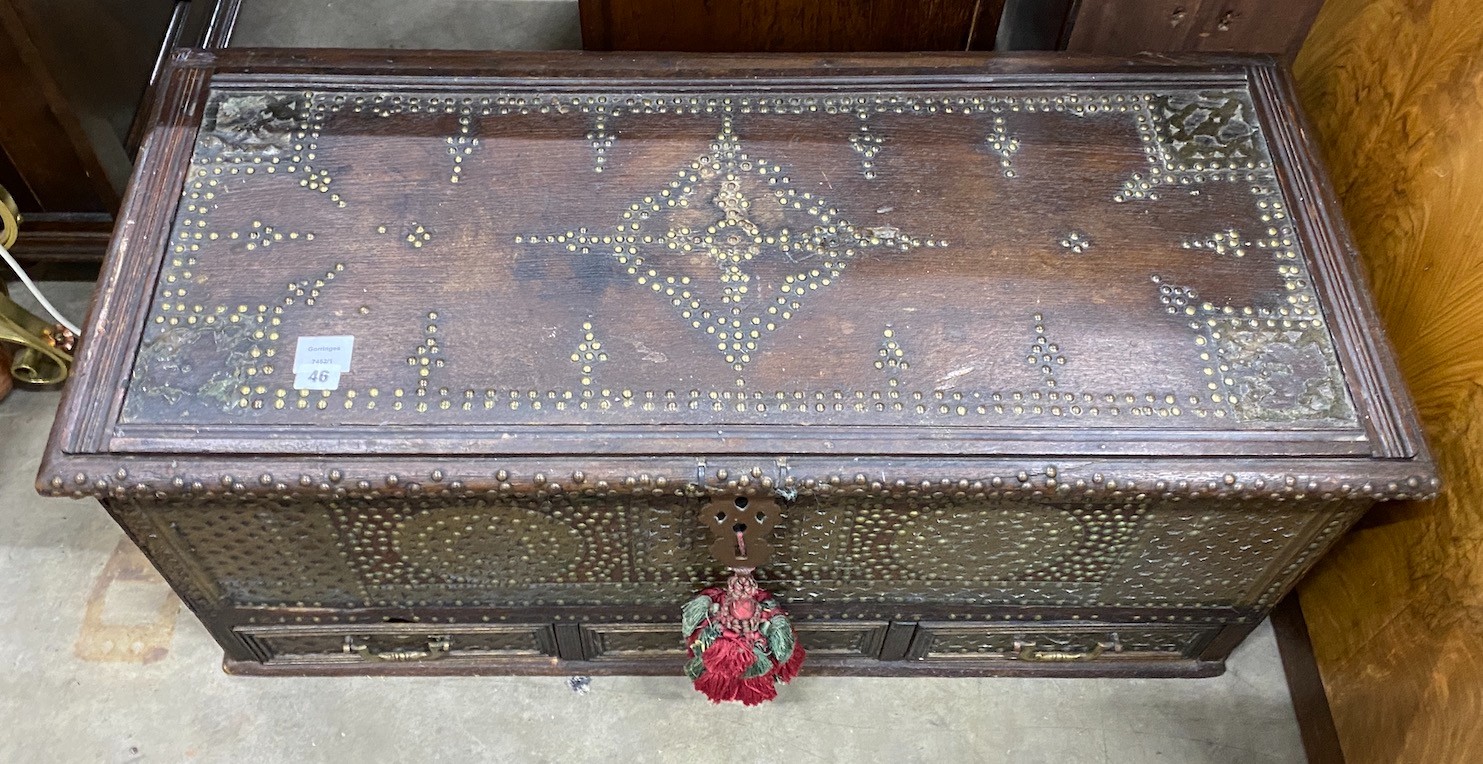 A studded Moroccan coffer, length 100cm, depth 45cm, height 45cm
